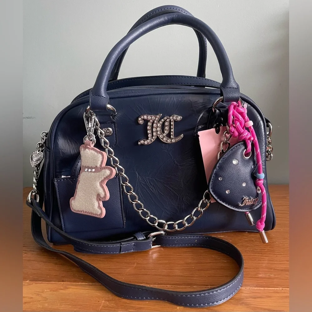 Juicy Couture Juicify Satchel Regal Blue Bag Detachable Charms Crossbody NEW